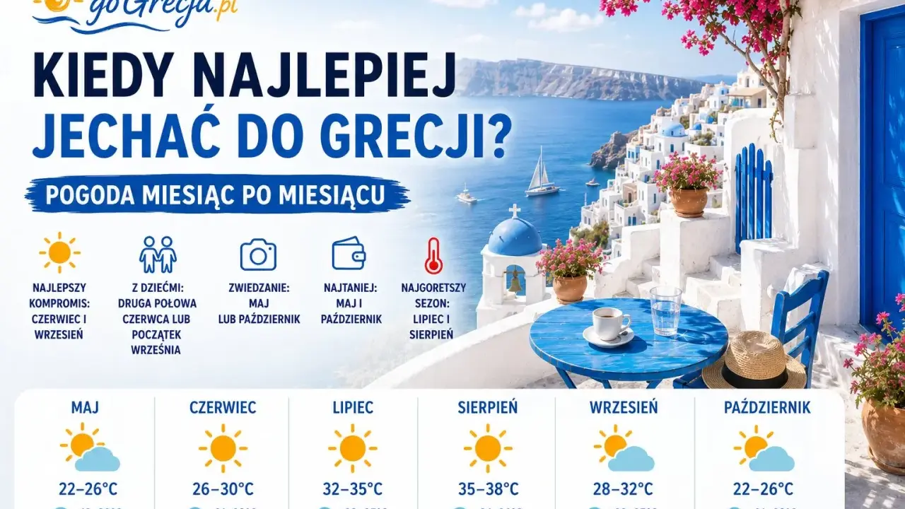 Idealna pogoda na Riwierze Olimpijskiej: maj i wrzesień oferują 22-26°C, czerwiec 26-30°C, lipiec 32-35°C, sierpień 35-38°C.