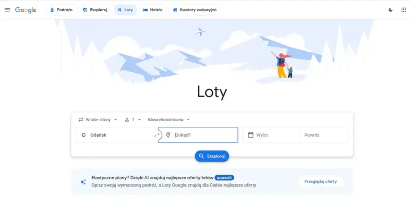 Wyszukiwarki tanich lotów Google. Wpisz skąd i dokąd chcesz lecieć, by znaleźć najlepsze oferty.